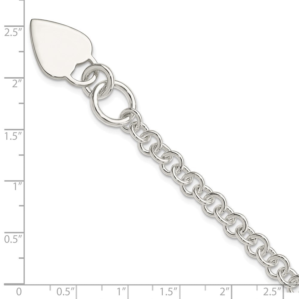 7.5 Inch Sterling Silver Polished Heart Bracelet