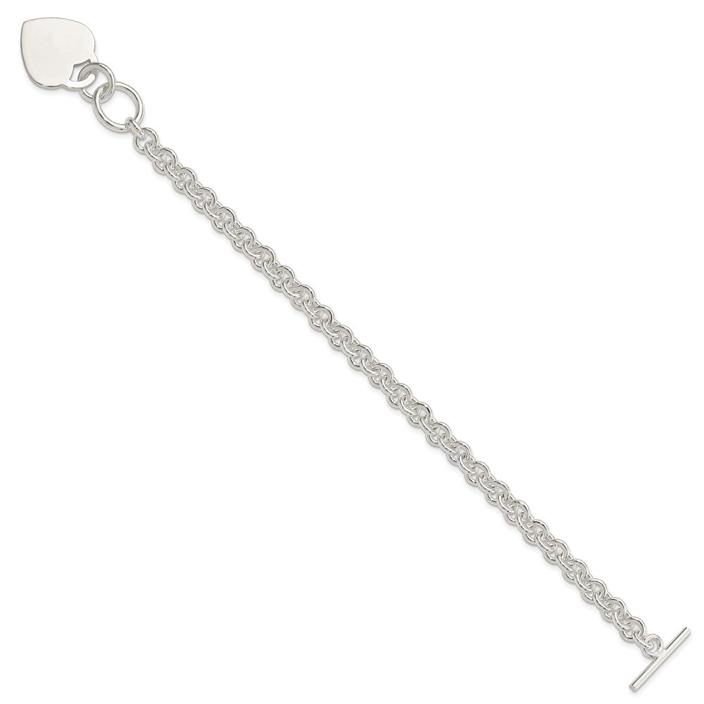 8.5 Inch Sterling Silver Polished Engraveable Heart Bracelet