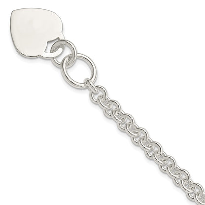 8.5 Inch Sterling Silver Polished Engraveable Heart Bracelet