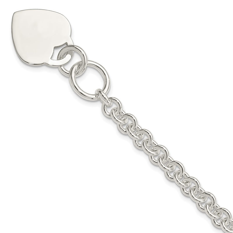 8.5 Inch Sterling Silver Polished Engraveable Heart Bracelet
