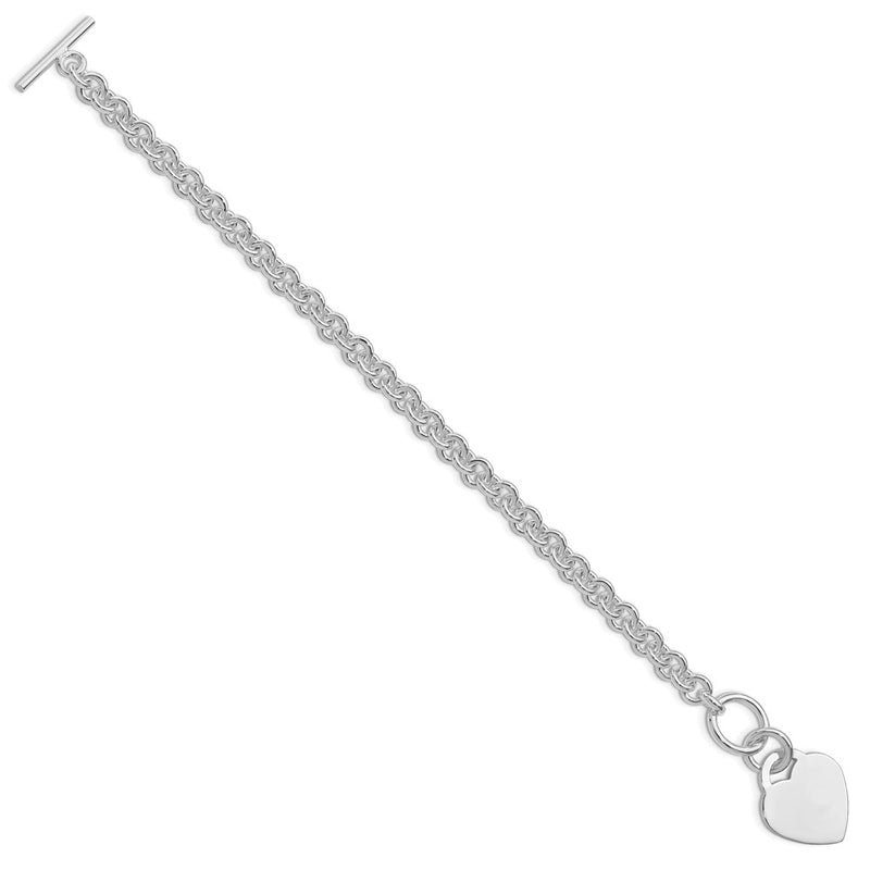 Sterling Silver Rhodium-Plated Polished Heart Bracelet