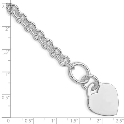 Sterling Silver Rhodium-Plated Polished Heart Bracelet