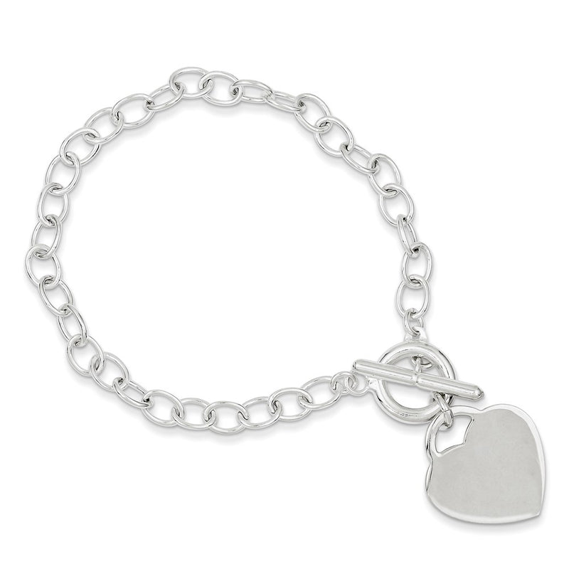 8.5 Inch Sterling Silver Oval Link Engraveable Heart Bracelet