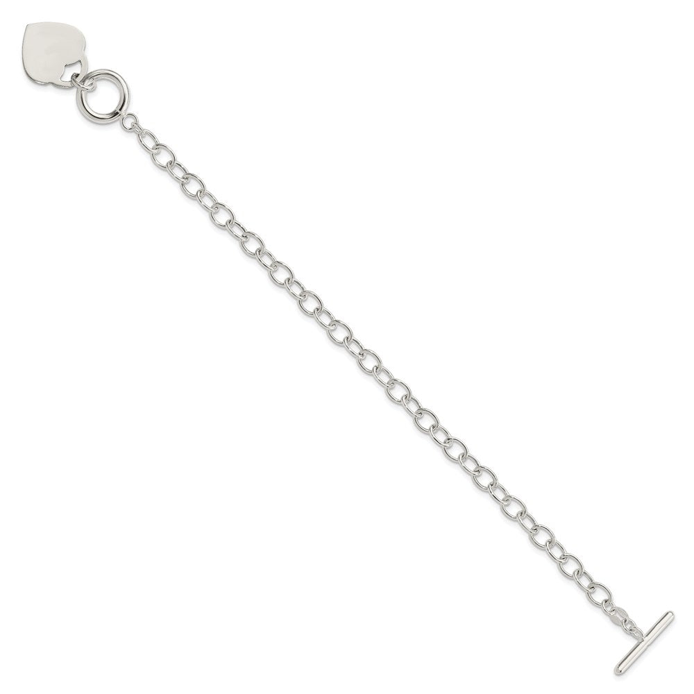 7.5 Inch Sterling Silver Oval Link Engraveable Heart Bracelet