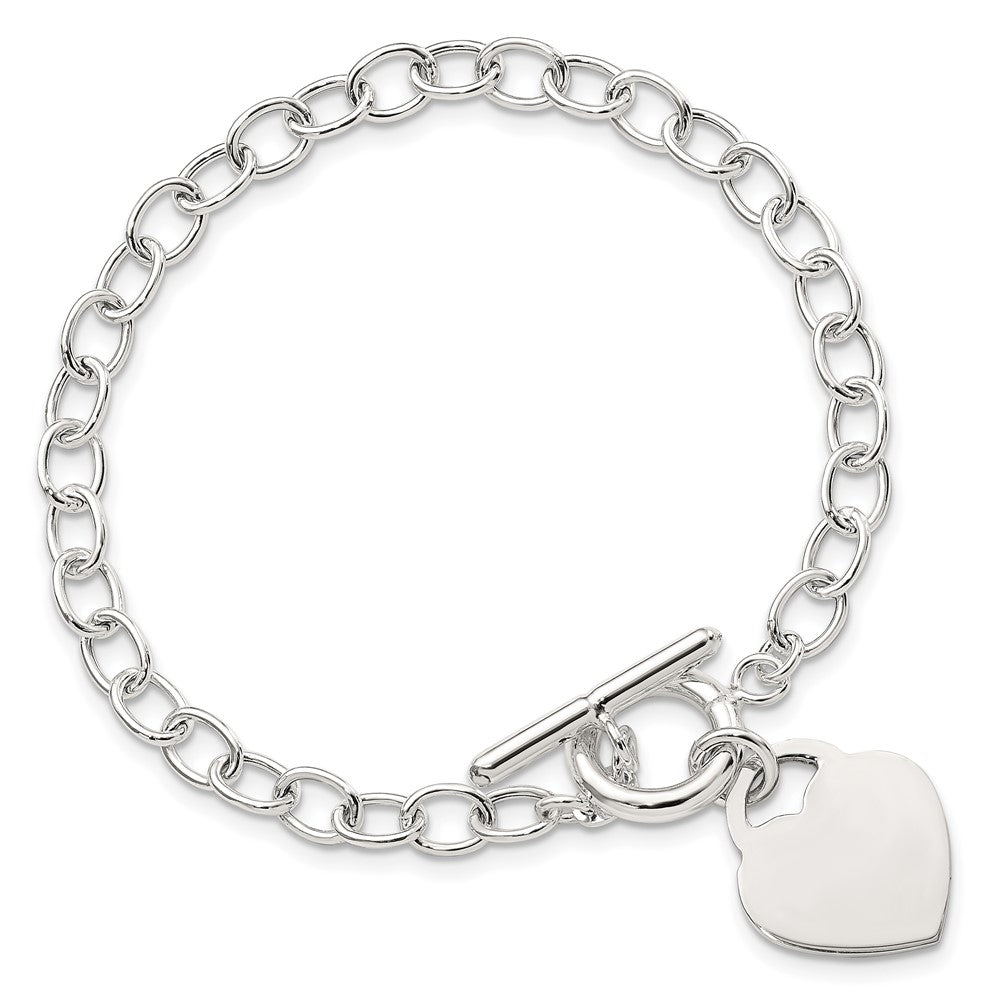 7.5 Inch Sterling Silver Oval Link Engraveable Heart Bracelet