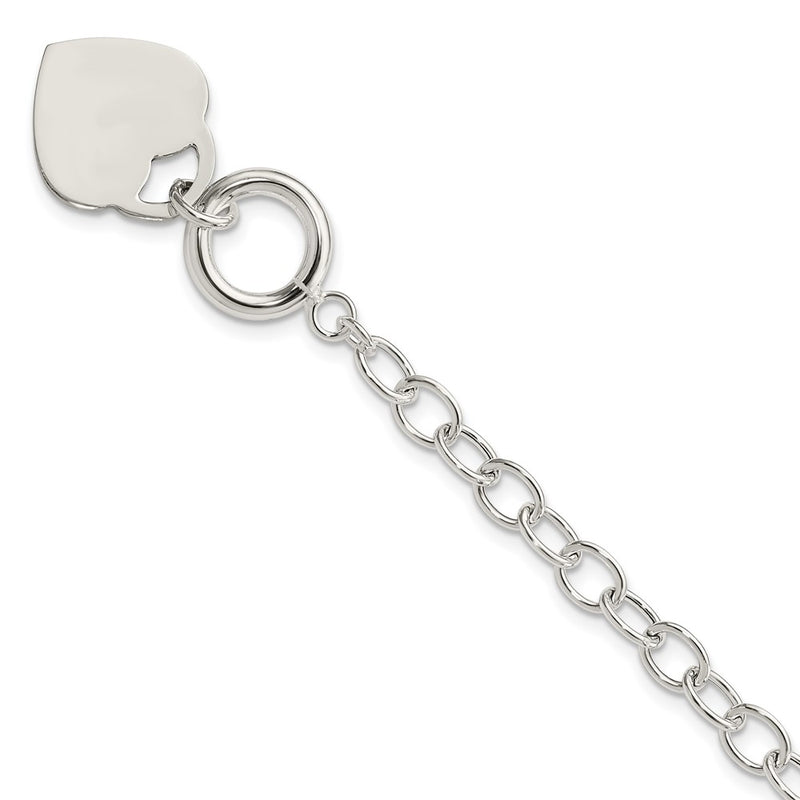 8.5 Inch Sterling Silver Oval Link Engraveable Heart Bracelet