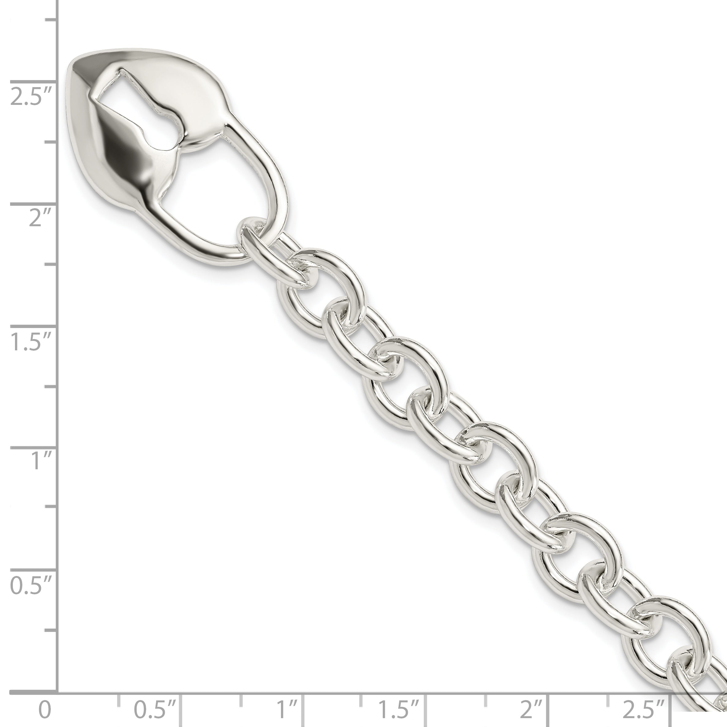 7.5 Inch Sterling Silver Polished Heart And Key Bracelet