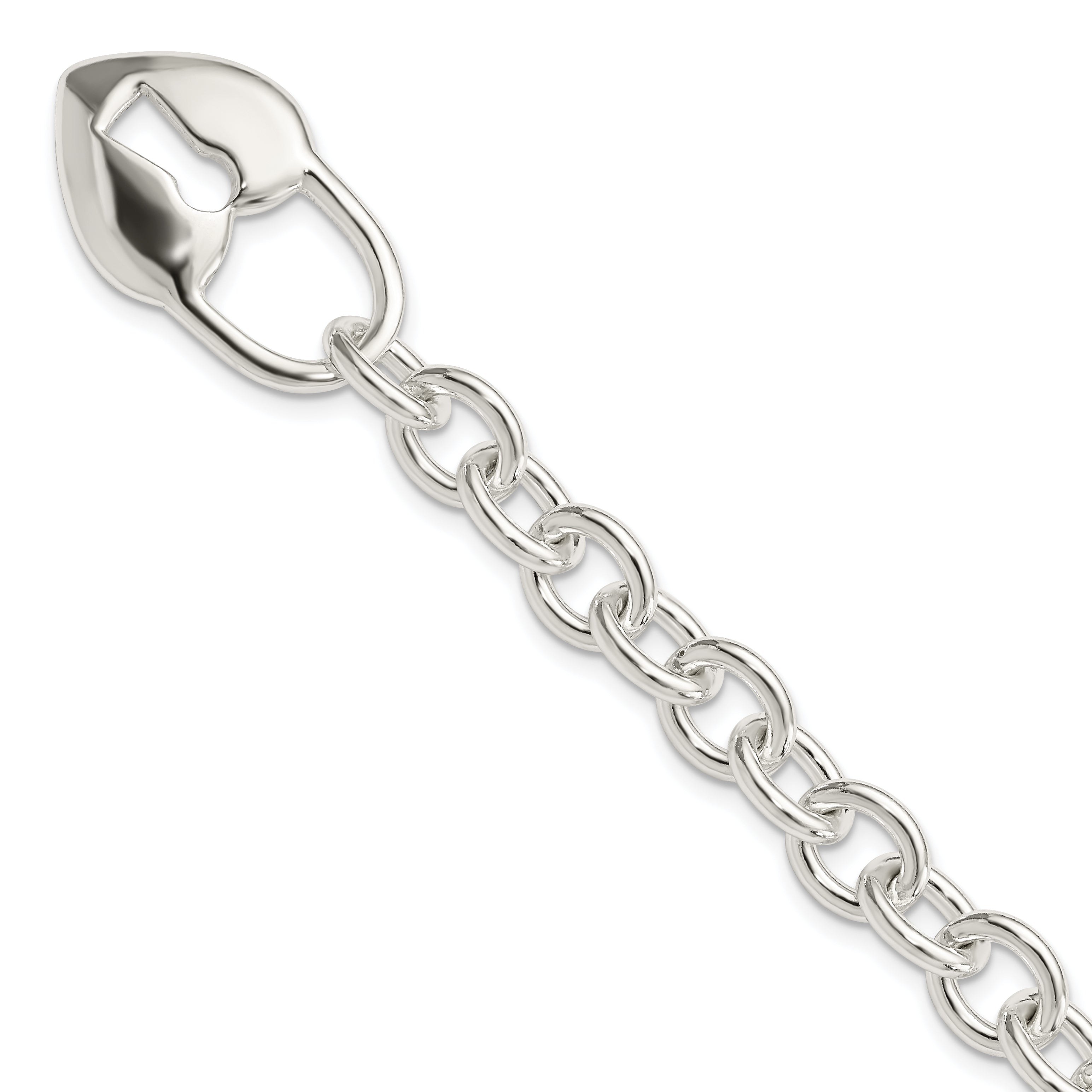 7.5 Inch Sterling Silver Polished Heart And Key Bracelet