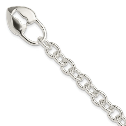 7.5 Inch Sterling Silver Polished Heart And Key Bracelet