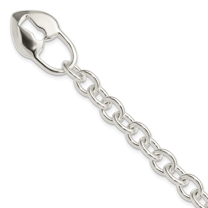7.5 Inch Sterling Silver Polished Heart And Key Bracelet
