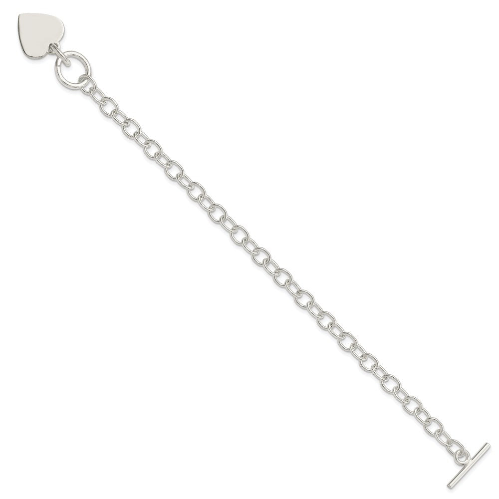 8.5 Inch Sterling Silver Polished Engraveable Heart Charm Bracelet