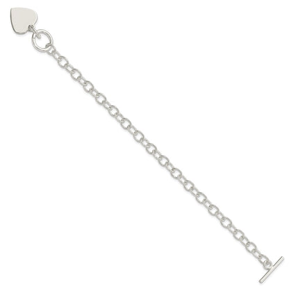 8.5 Inch Sterling Silver Polished Engraveable Heart Charm Bracelet