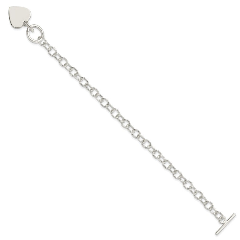 8.5 Inch Sterling Silver Polished Engraveable Heart Charm Bracelet