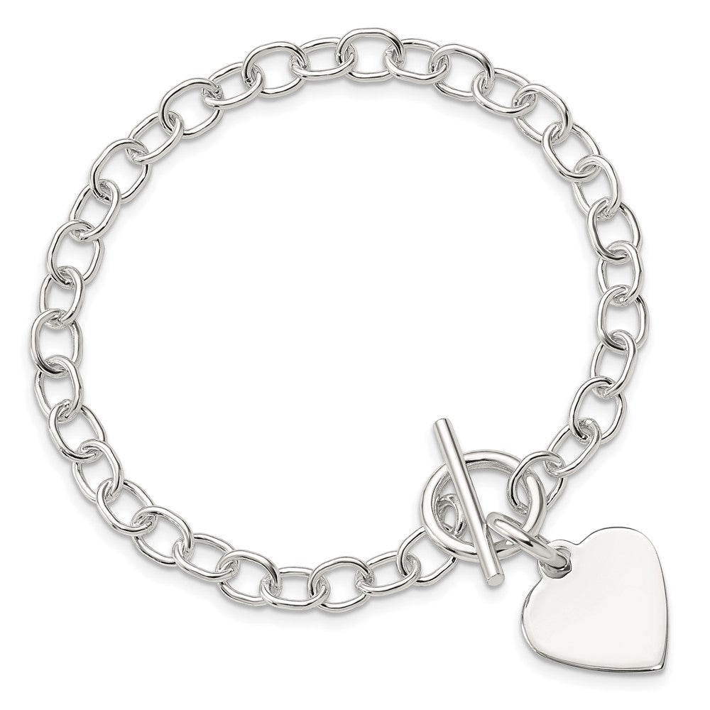 7.5 Inch Sterling Silver Polished Engraveable Heart Charm Bracelet