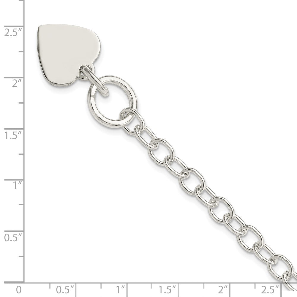 8.5 Inch Sterling Silver Polished Engraveable Heart Charm Bracelet