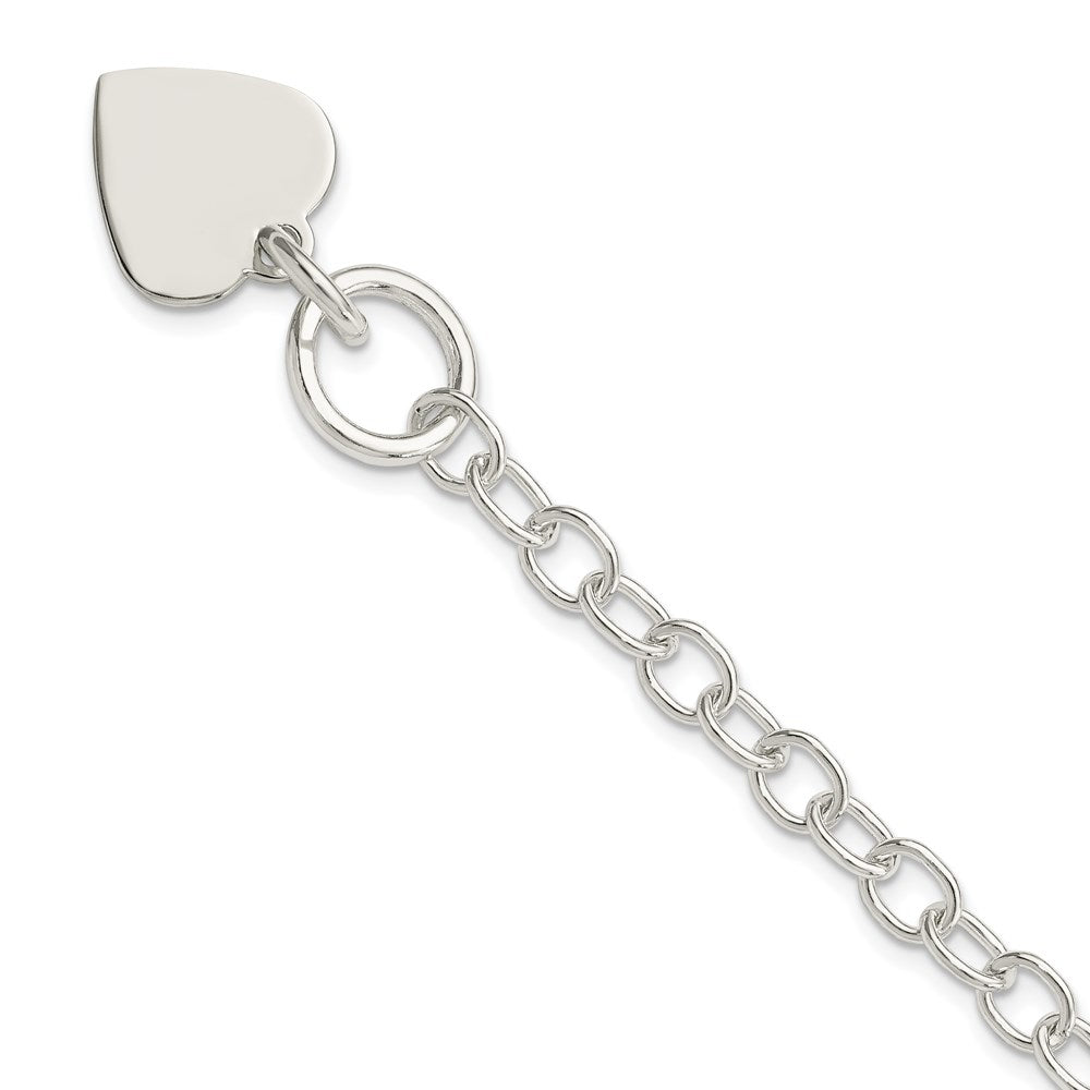 8.5 Inch Sterling Silver Polished Engraveable Heart Charm Bracelet