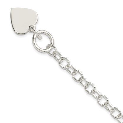 8.5 Inch Sterling Silver Polished Engraveable Heart Charm Bracelet