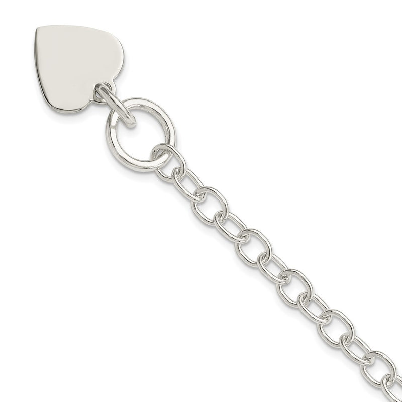8.5 Inch Sterling Silver Polished Engraveable Heart Charm Bracelet