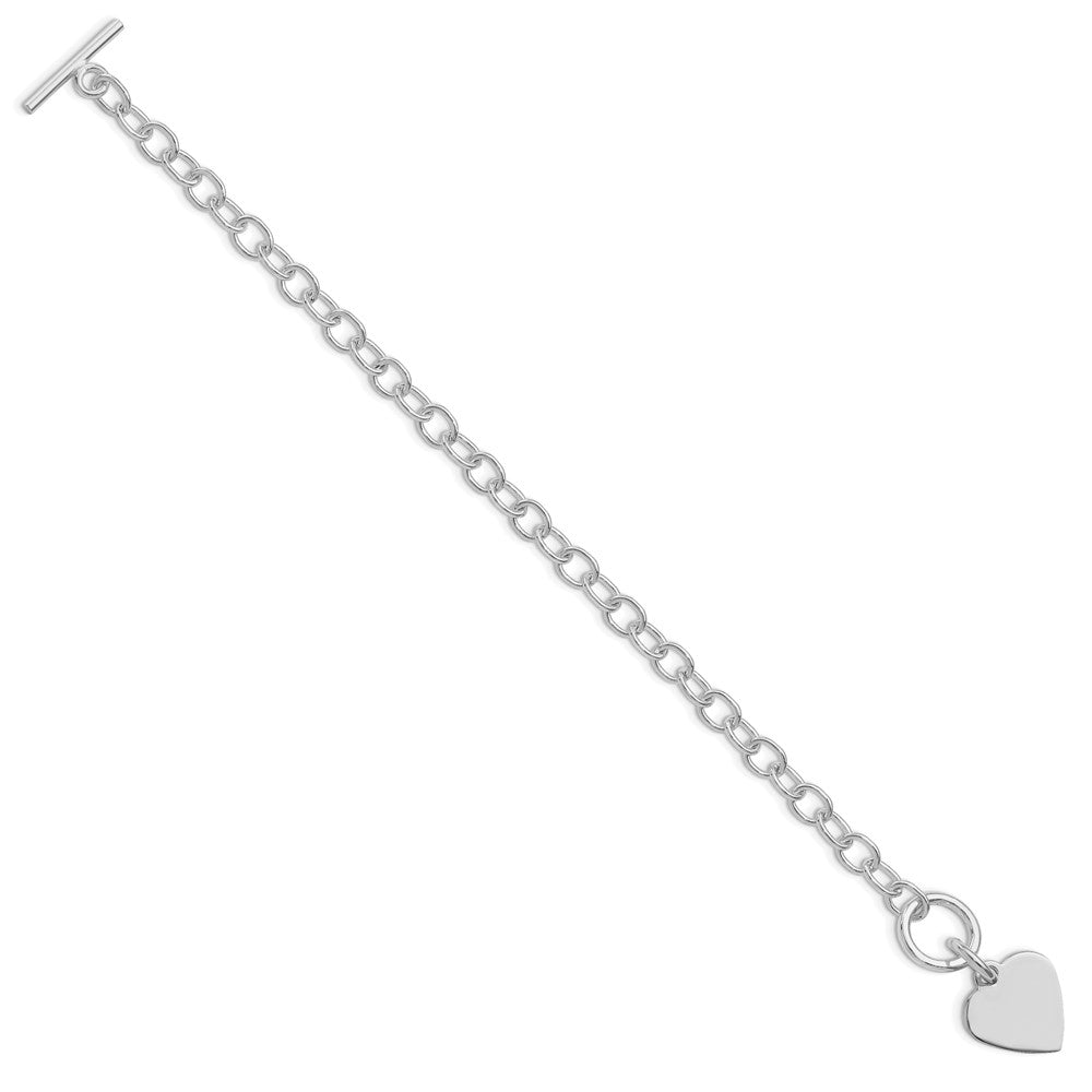 Sterling Silver Rhodium Plated Polished Heart Charm Bracelet