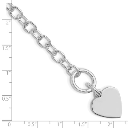 Sterling Silver Rhodium Plated Polished Heart Charm Bracelet