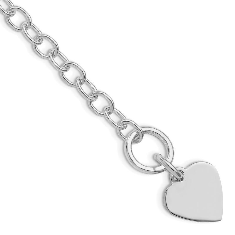 Sterling Silver Rhodium Plated Polished Heart Charm Bracelet