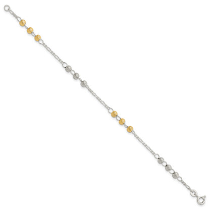 7 Inch Sterling Silver Gold-Tone Textured Beaded Bracelet