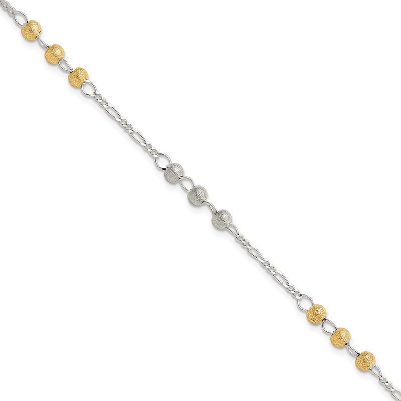 7 Inch Sterling Silver Gold-Tone Textured Beaded Bracelet