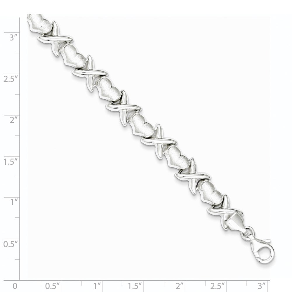 8 Inch Sterling Silver Polished And Satin X Hearts Bracelet