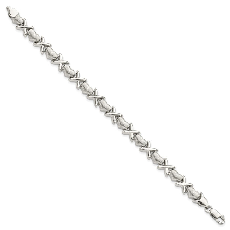 8 Inch Sterling Silver Polished And Satin X Hearts Bracelet