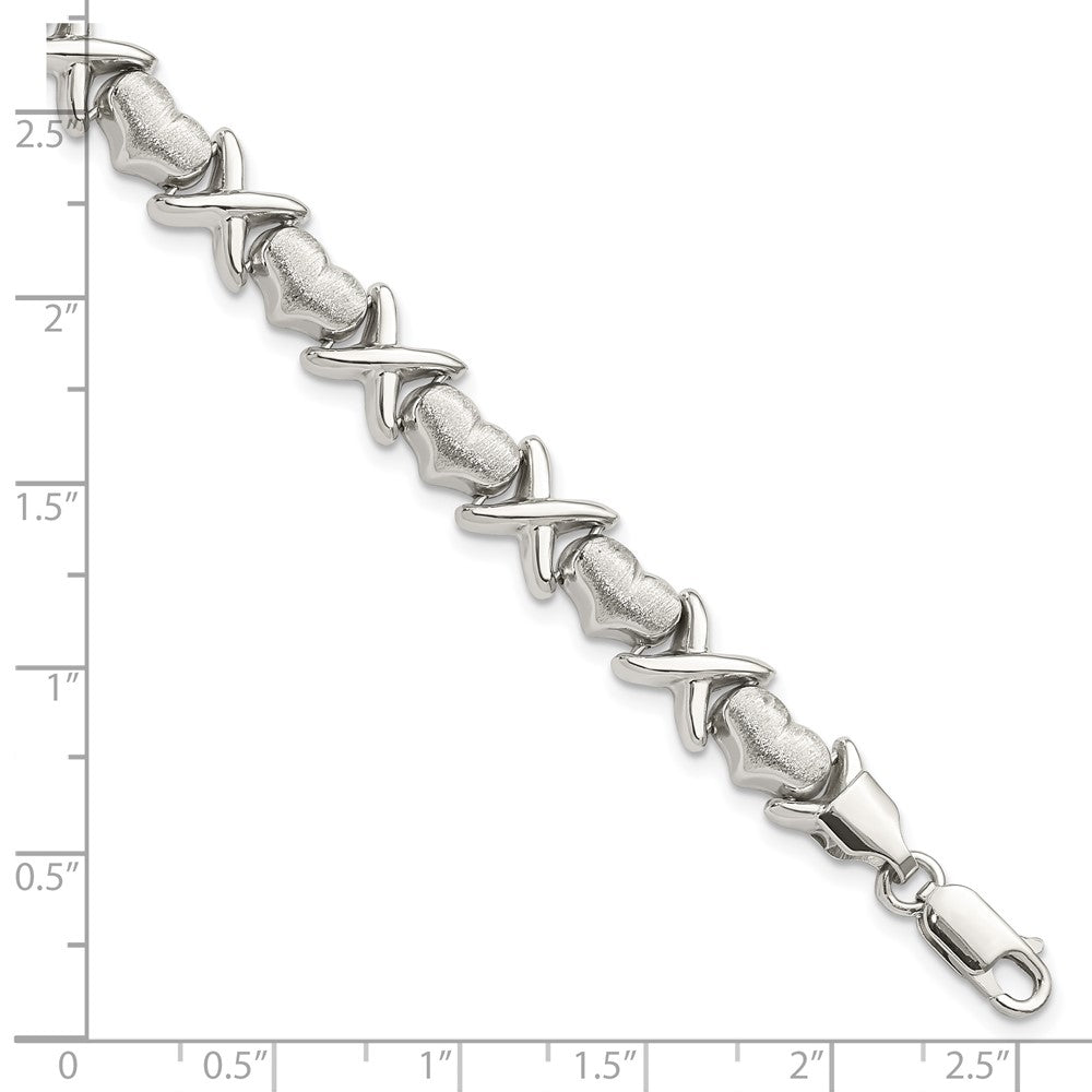 8 Inch Sterling Silver Polished And Satin X Hearts Bracelet