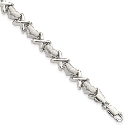 8 Inch Sterling Silver Polished And Satin X Hearts Bracelet