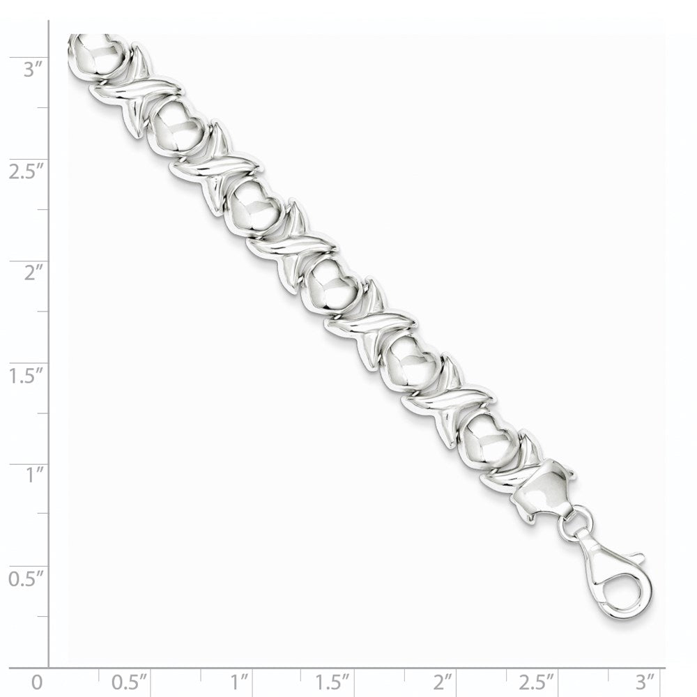 7 Inch Sterling Silver Polished X And O Bracelet