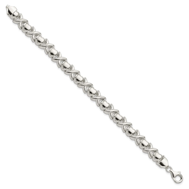 8 Inch Sterling Silver Polished X And O Bracelet