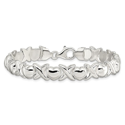 8 Inch Sterling Silver Polished X And O Bracelet