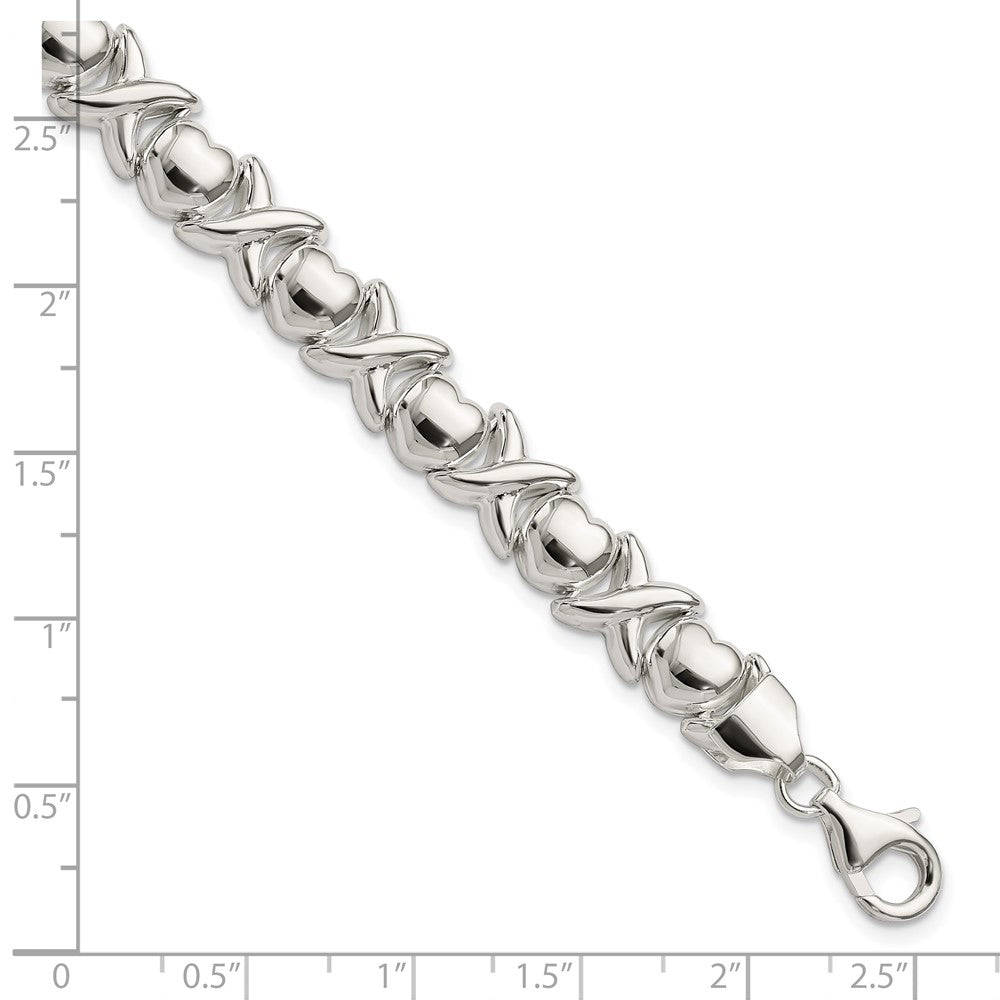 8 Inch Sterling Silver Polished X And O Bracelet