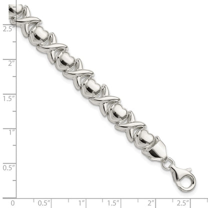8 Inch Sterling Silver Polished X And O Bracelet