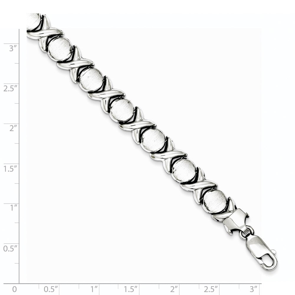 7.25 Inch Sterling Silver Rhodium Polished And Brushed X O Bracelet