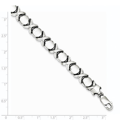 7.25 Inch Sterling Silver Rhodium Polished And Brushed X O Bracelet