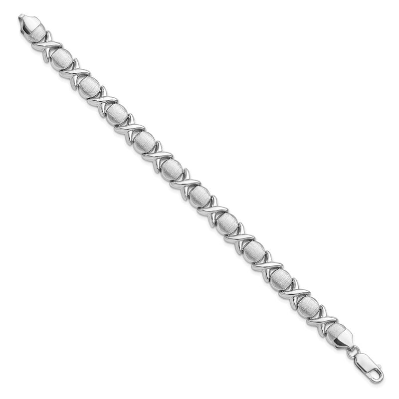 7.25 Inch Sterling Silver Rhodium Polished And Brushed X O Bracelet
