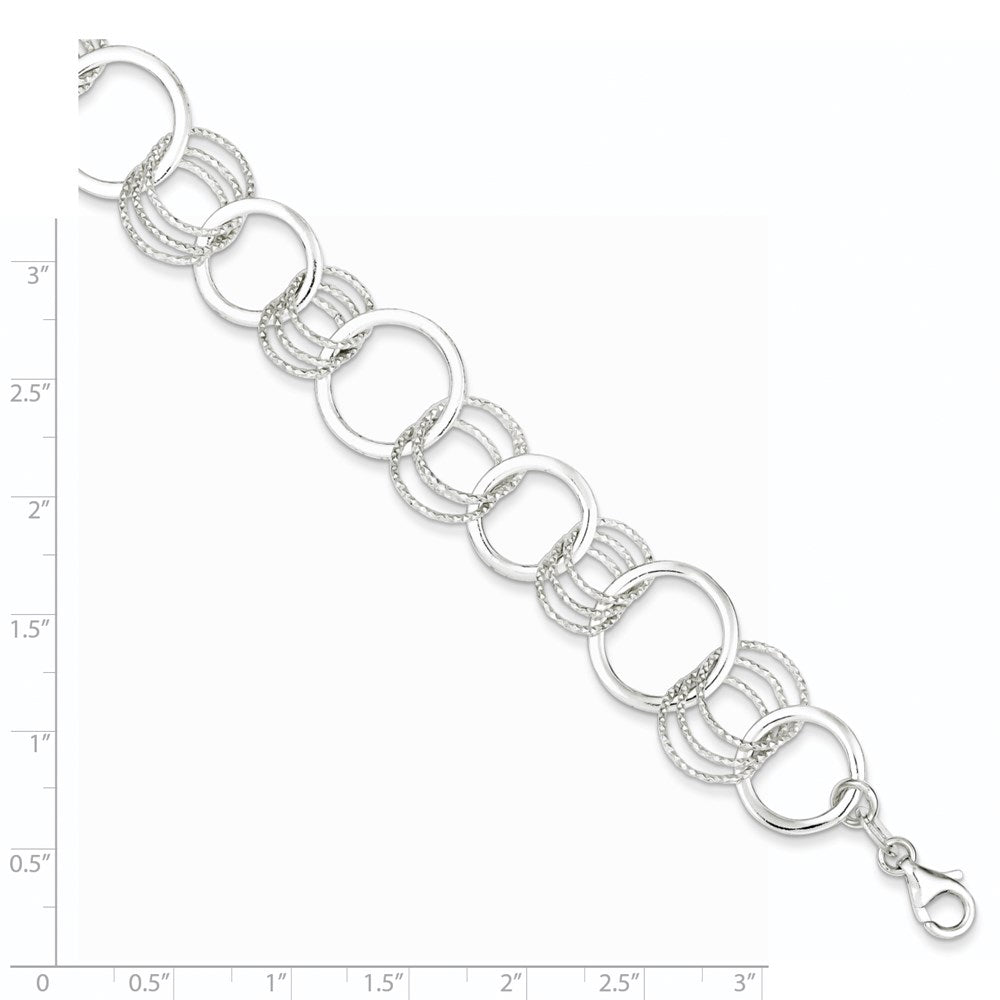 7.5 Inch Sterling Silver Polished And Textured Circle Link Bracelet