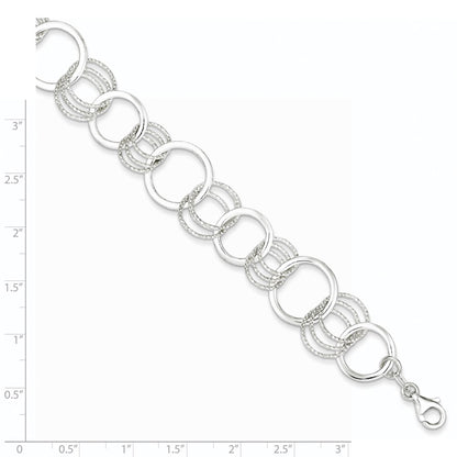 7.5 Inch Sterling Silver Polished And Textured Circle Link Bracelet