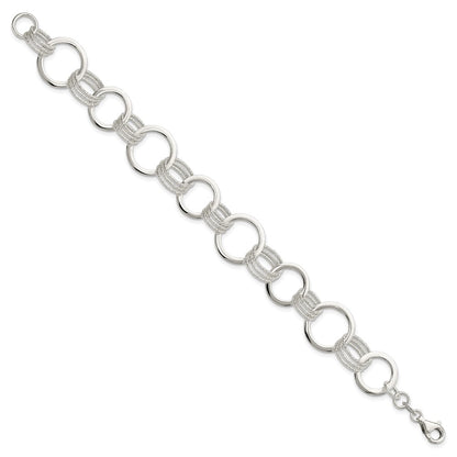 7.5 Inch Sterling Silver Polished And Textured Circle Link Bracelet