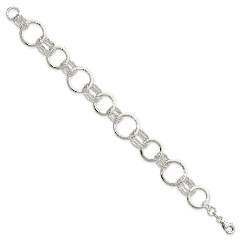 7.5 Inch Sterling Silver Polished And Textured Circle Link Bracelet