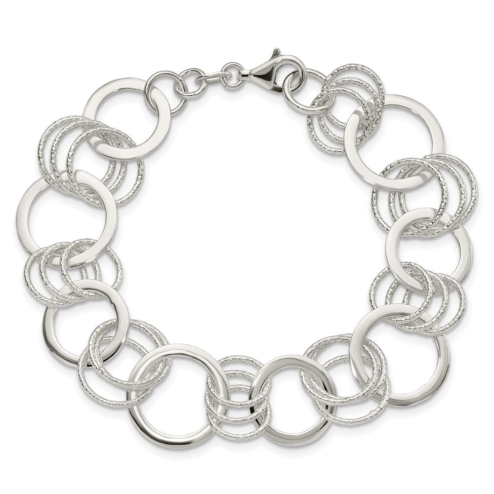 7.5 Inch Sterling Silver Polished And Textured Circle Link Bracelet