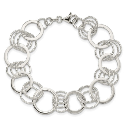 7.5 Inch Sterling Silver Polished And Textured Circle Link Bracelet