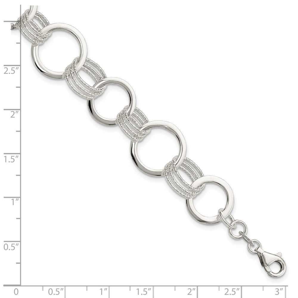 7.5 Inch Sterling Silver Polished And Textured Circle Link Bracelet