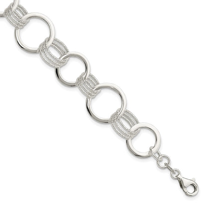 7.5 Inch Sterling Silver Polished And Textured Circle Link Bracelet