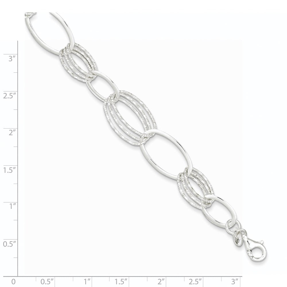 7.5 Inch Sterling Silver Polished And Textured Oval Link Bracelet