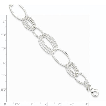 7.5 Inch Sterling Silver Polished And Textured Oval Link Bracelet