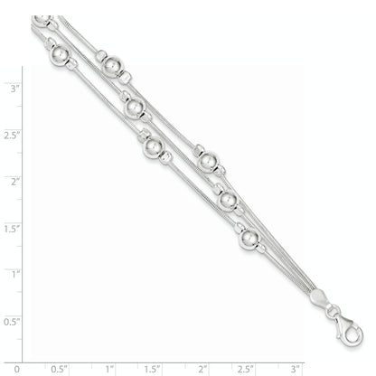 7.5 Inch Sterling Silver Polished Bead Snake Chain Bracelet